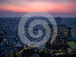 Sunset over Tokyo, View from the Metropolitan Government Building æ±äº¬éƒ½åº, Shinjuku, Japan